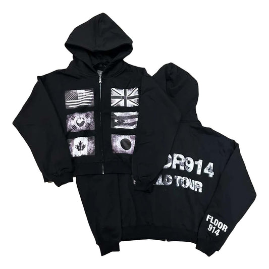 Floor 914 Flag Zip Up Hoodie Black