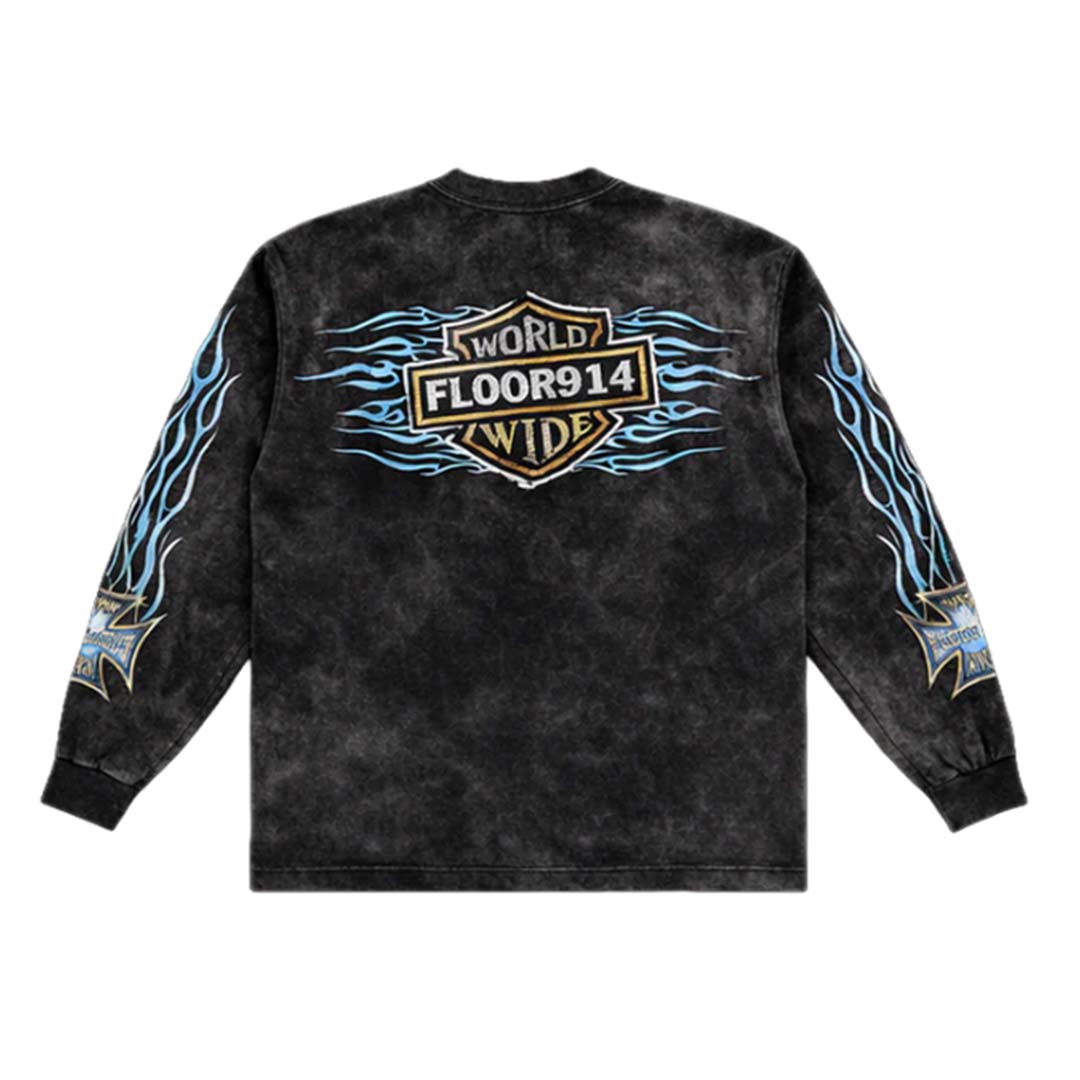 Floor 914 Sky Striker Long Sleeve Tee Black Wash Blue
