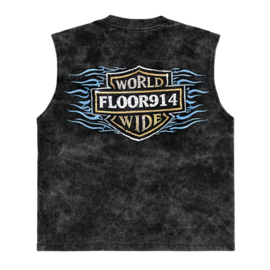 Floor 914 Skystriker Sleeveless Faded Black Blue Tee