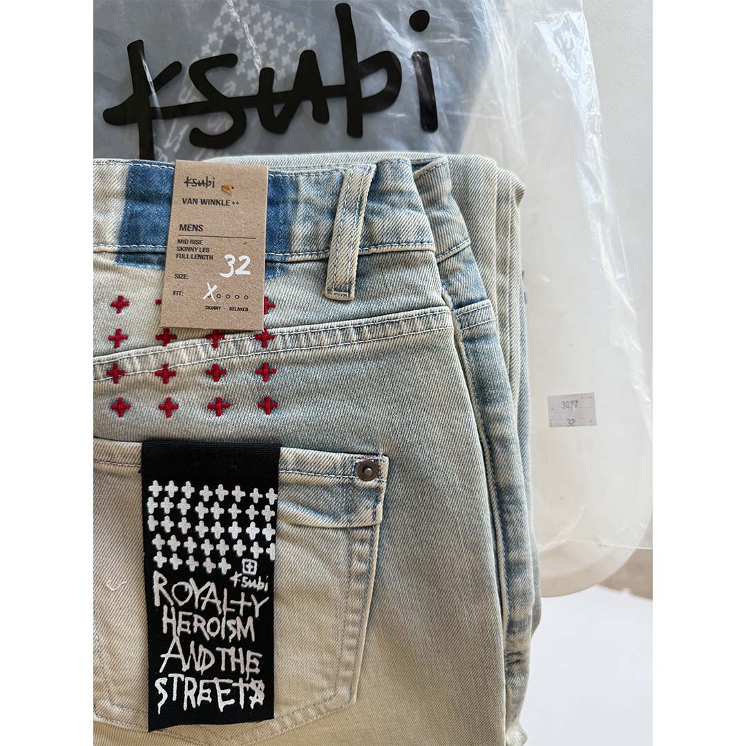Ksubi Van Winkle Red Embroidered Skinny Jeans Light Wash