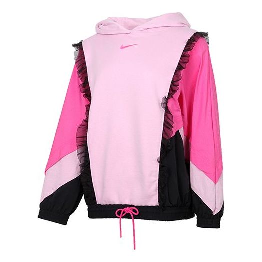 (WMNS) Nike Sportswear New Year Contrast Color Stitching Lace Fleece Lined Stay Warm Pullover Hoodie Light Pink DH1371-626
