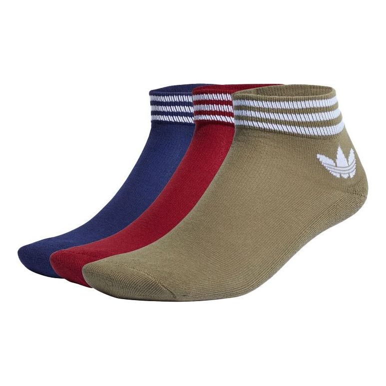 adidas originals Tref Ank Sck Hc Contrasting Colors Logo Sports Socks 3 Pairs Red / Purple / Dark Olive Green H32340