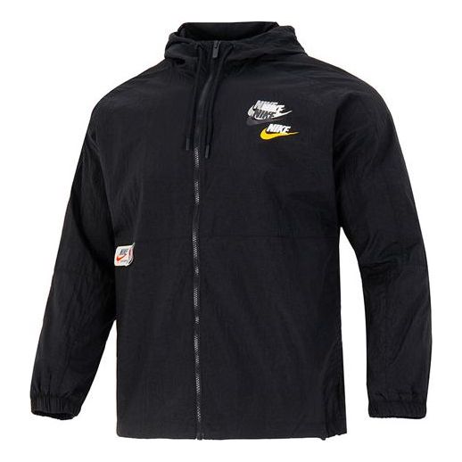 Men's Nike Sportswear Lightweight Back Printing Breathable Athleisure Casual Sports Woven Jacket Autumn Black DV3313-010