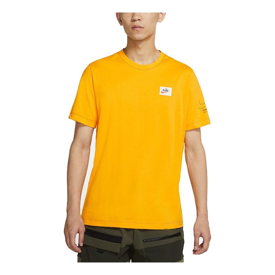Men's Nike Nsw Tee Swoosh 50 Lbr Casual Sports Breathable Printing Short Sleeve Gold Color T-Shirt DJ1394-739