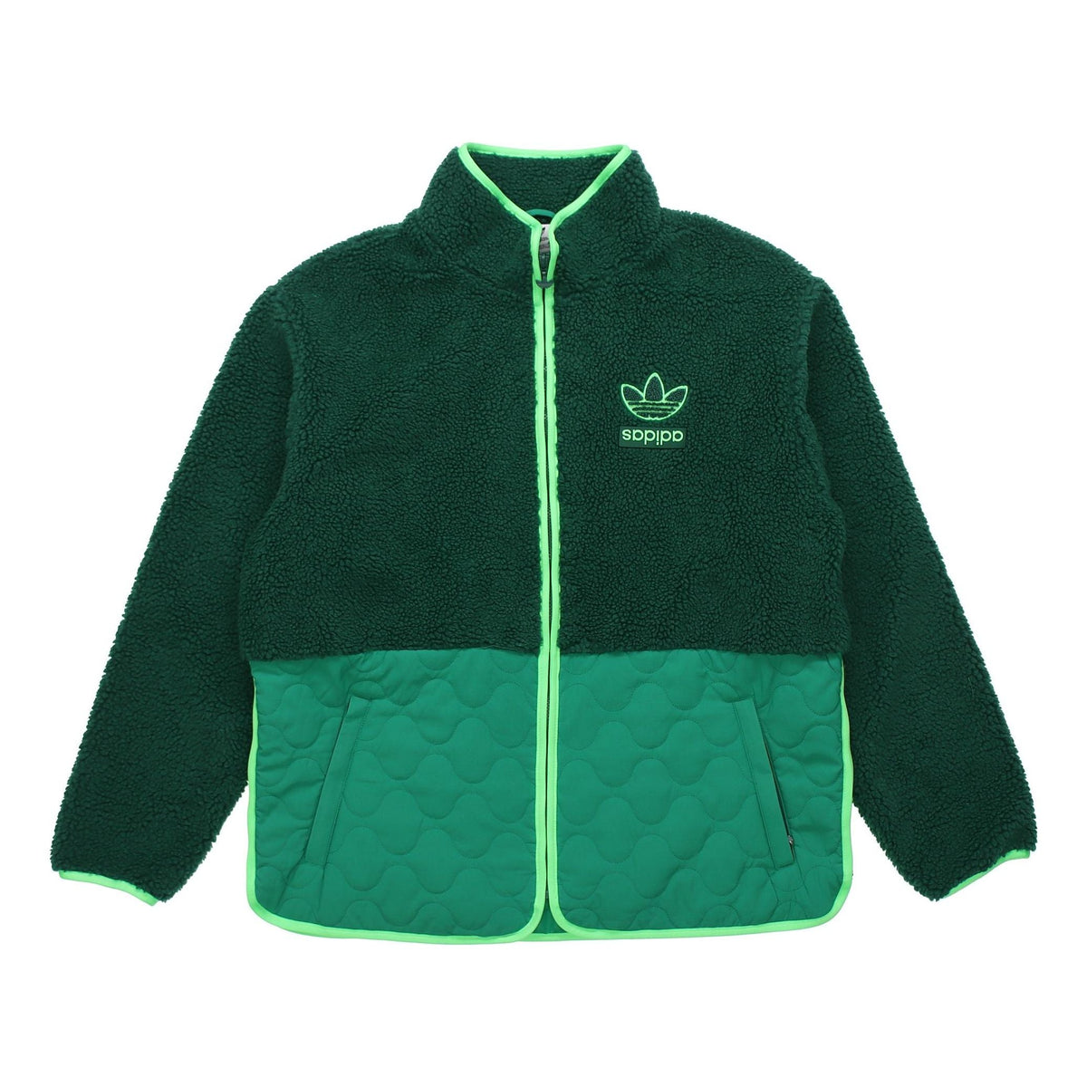 adidas originals Big Trfl Sherpa Outdoor Sport Casual Stitching Stand-collar Jacket Men's Green H09362