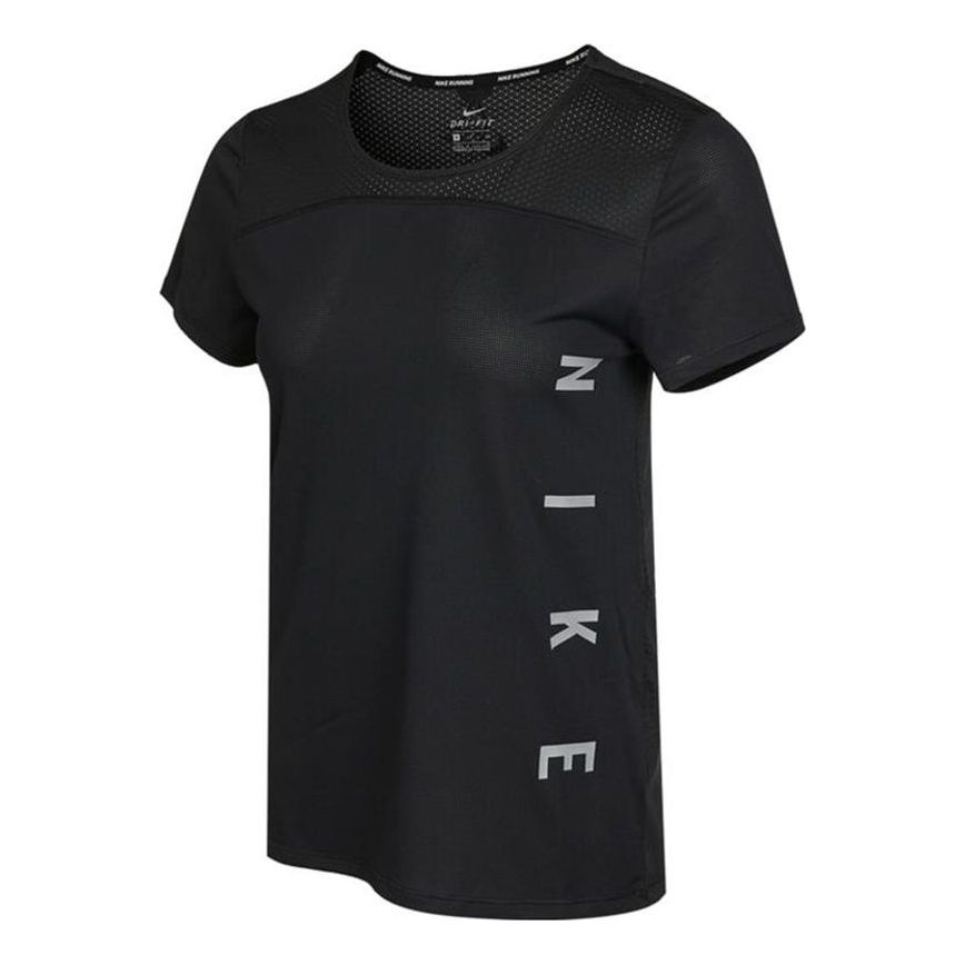 (WMNS) Nike Dri-FIT Reflective Logo Printing Quick Dry Breathable Sports Short Sleeve Black T-Shirt DA1247-010