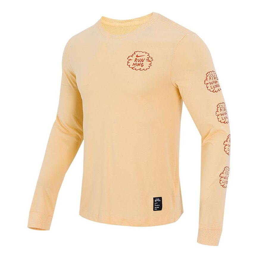 Men's Nike Basketball Training Sports Printing Breathable Long Sleeves Apricot Color T-Shirt AO0653-734