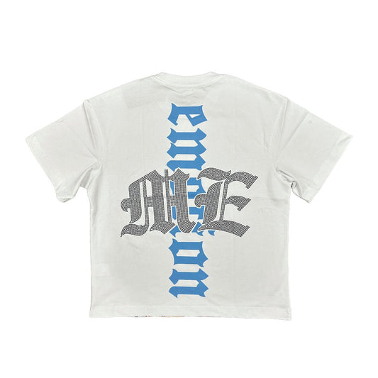 Mixed Emotions Angel Rhinestone White Blue Cropped Tee