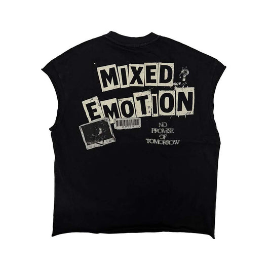 Mixed Emotions Newspaper Sleeveless Black Tee