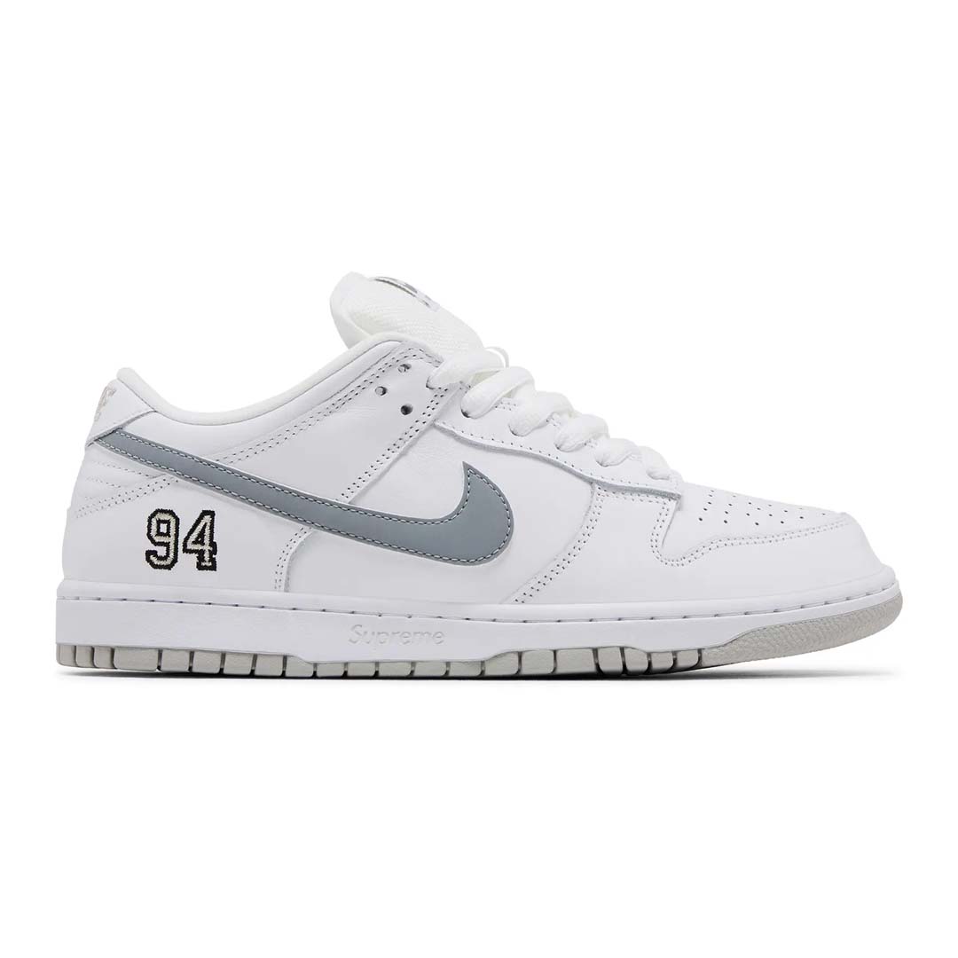 Nike SB Dunk Low Supreme 94 White Metallic Silver