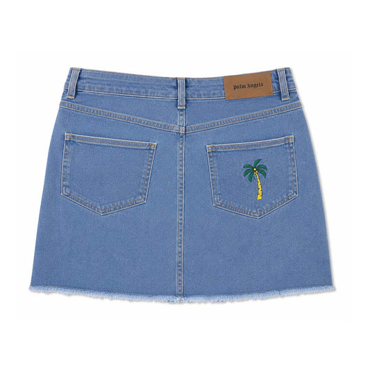 Palm Angels KIDS Denim Skirt Light Blue Green Palm Tree