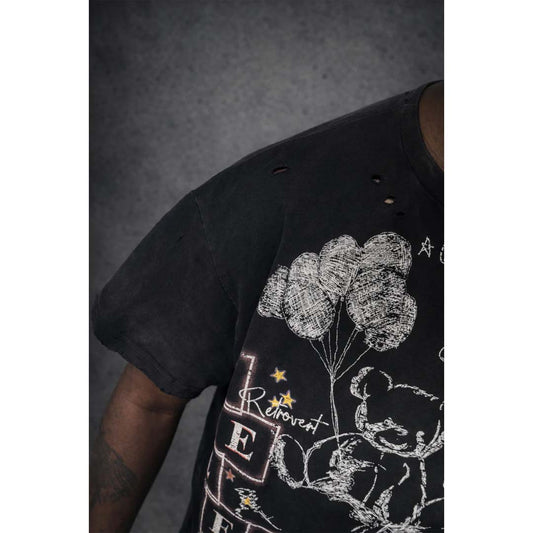 Retrovert Rhinestone Teddy Tee Distressed Black