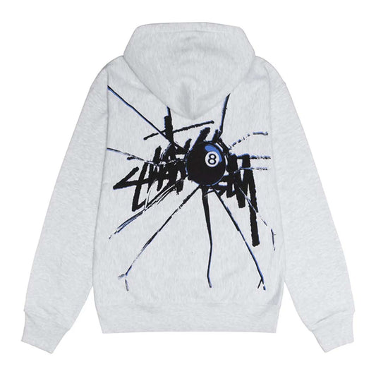 Stussy Shattered 8 Ball Ash Heather Grey Zip Up Hoodie