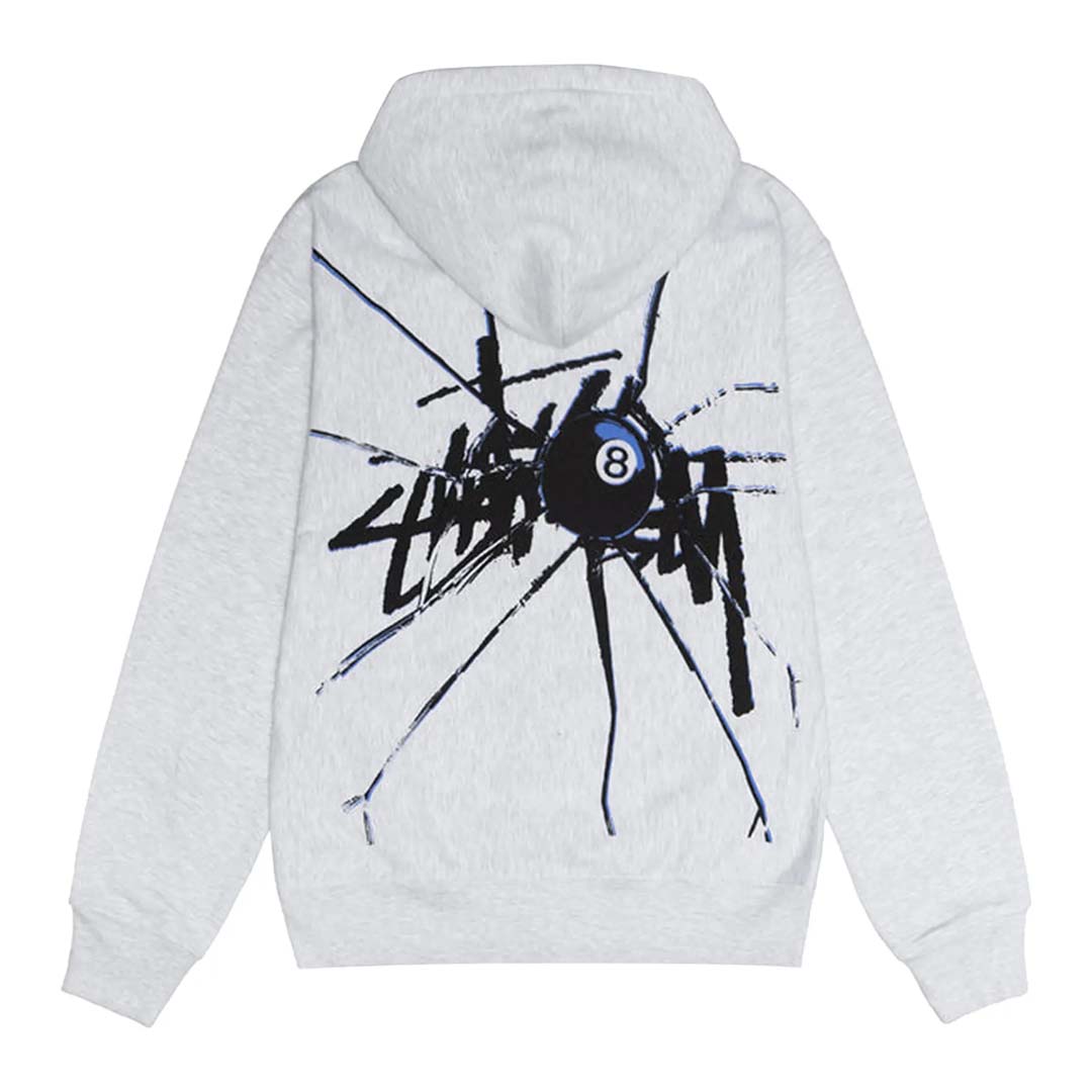 Stussy Shattered 8 Ball Ash Heather Grey Zip Up Hoodie