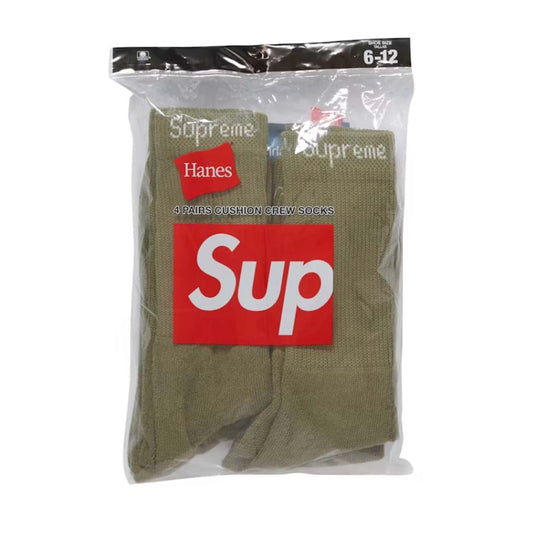 Supreme Hanes Crew Socks (4 Pack) Olive Green