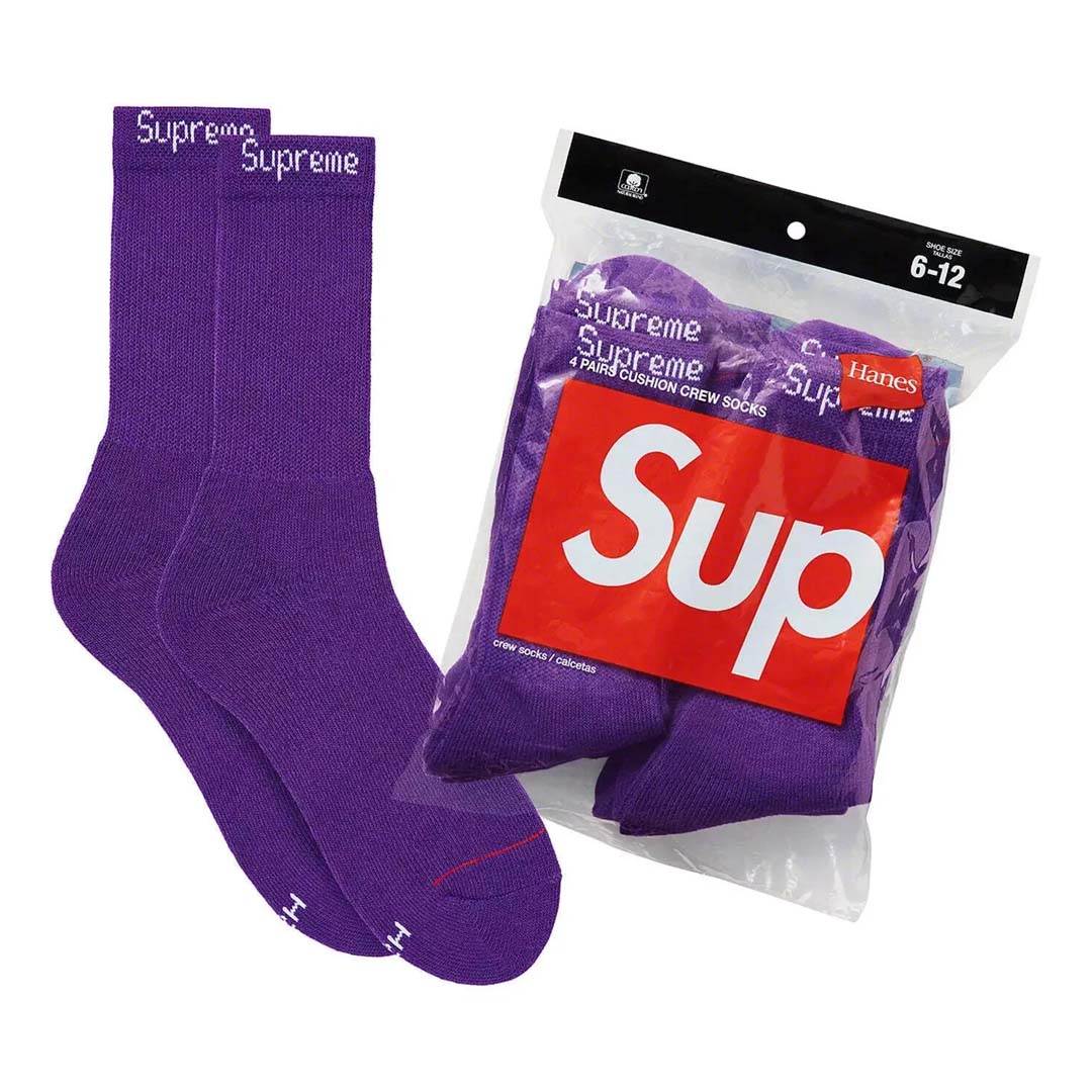 Supreme Hanes Crew Socks (4 Pack) Purple