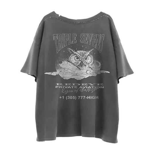 Triple Sevens Night Owl Faded Black Tee