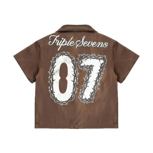 Triple Sevens Nylon Button Up Brown