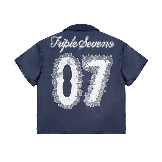 Triple Sevens Nylon Button Up Navy