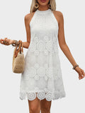 Womens Halter Summer Eyelet Mini Dress