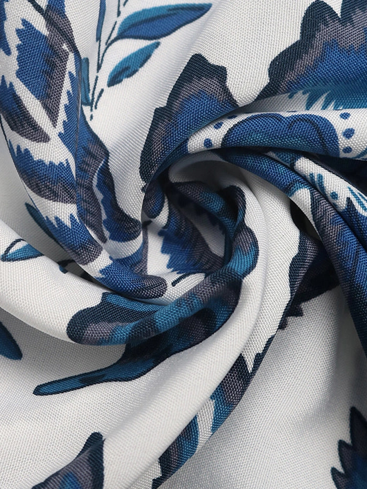 Floral Print Strapless Blue & White Resort Maxi Dress