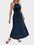 Women’s Backless Halter Textured Maxi Dress