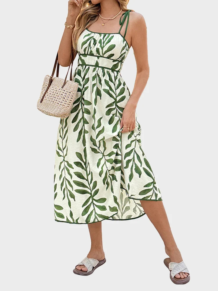 Leaf Print Midi Dress