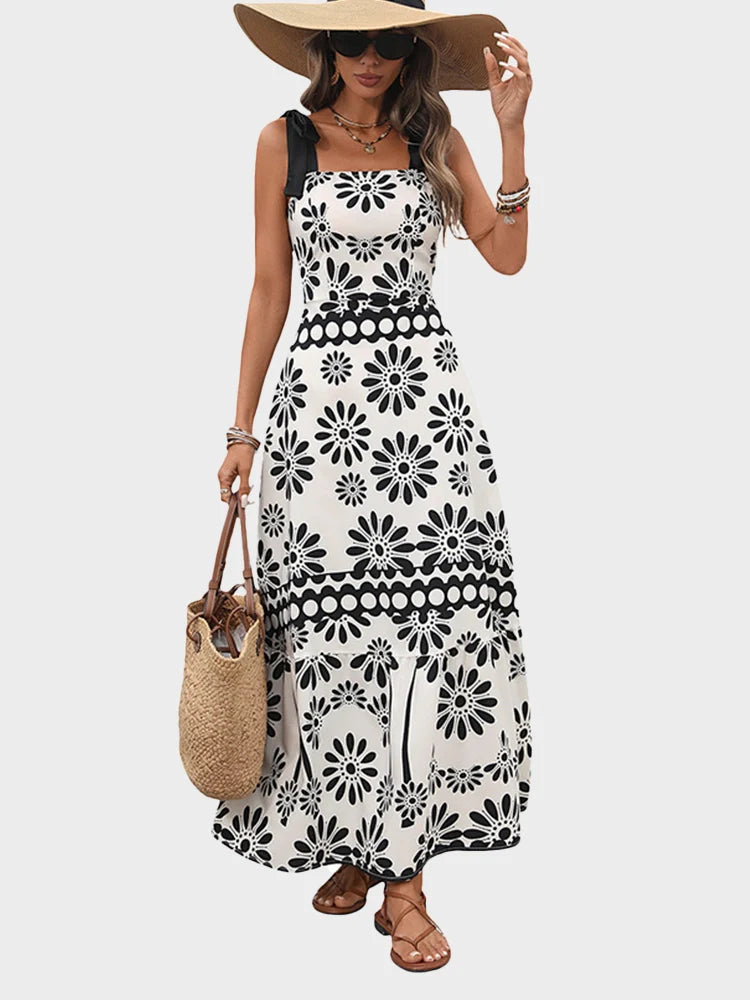 Printed Halter Backless Maxi Dress