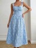 Women's Casual Sleeveless Square Neck Jacquard Flowy Maxi Dress