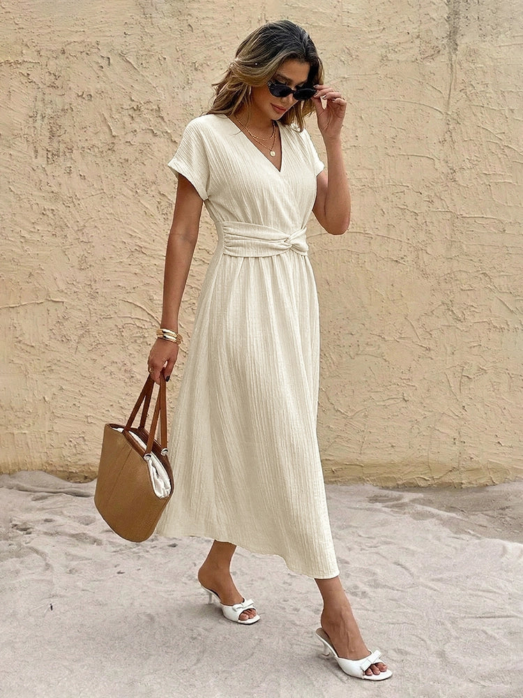 Women’s V Neck Short Sleeve Maxi Dress