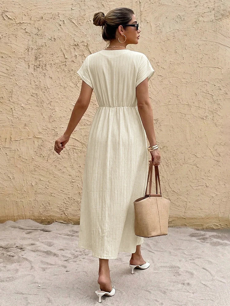 Women’s V Neck Short Sleeve Maxi Dress
