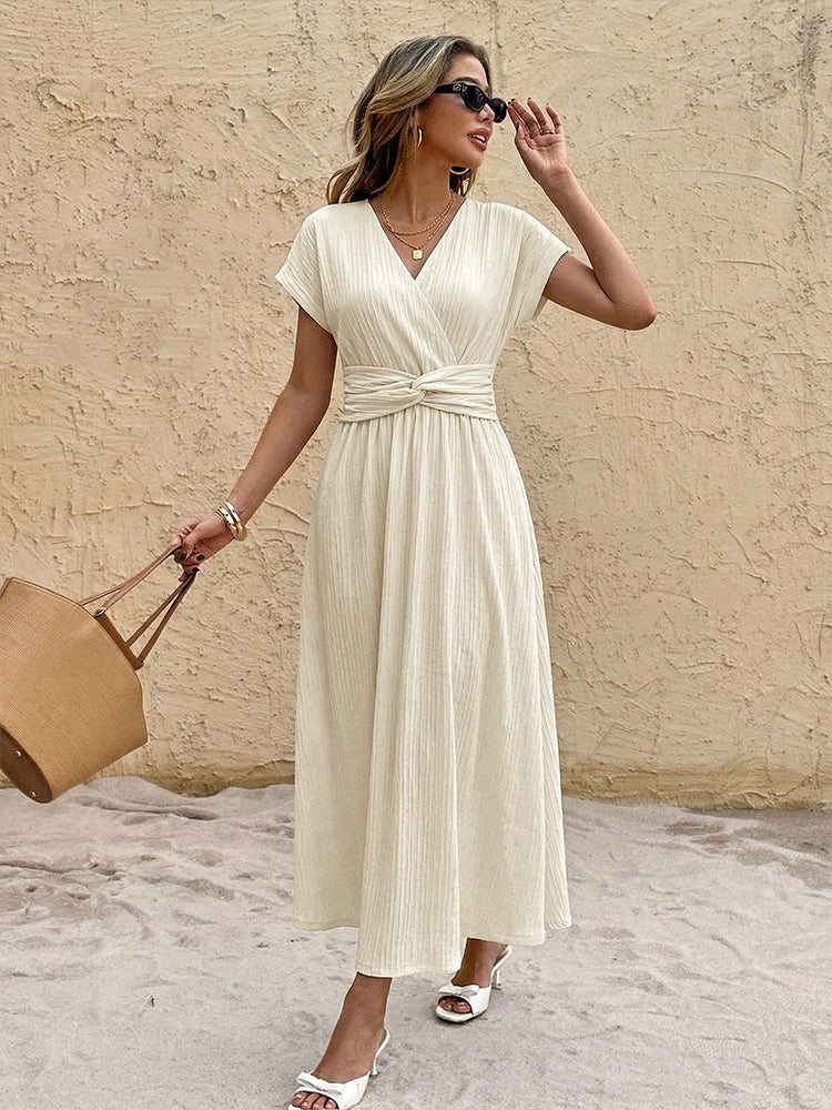 Women’s V Neck Short Sleeve Maxi Dress