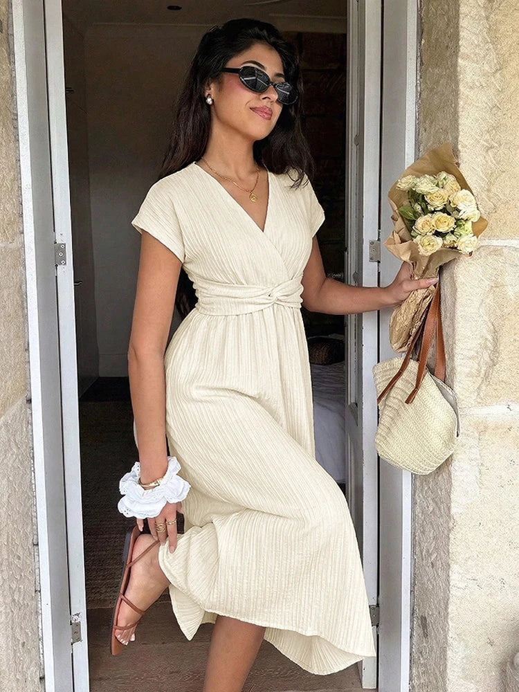 Women’s V Neck Short Sleeve Maxi Dress