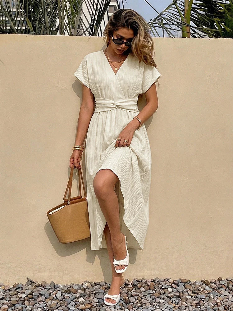 Women’s V Neck Short Sleeve Maxi Dress