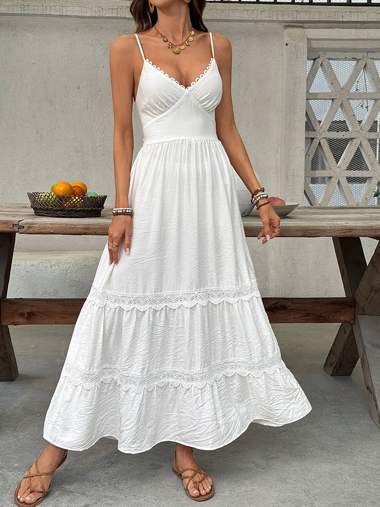 Women’s White Boho Maxi Dress