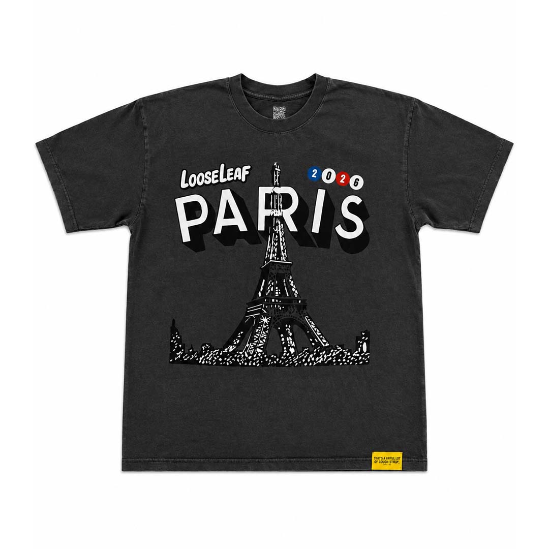 Awful Lot of Cough Syrup Paris Eiffel Tower Loose Leaf Dark Grey Tee