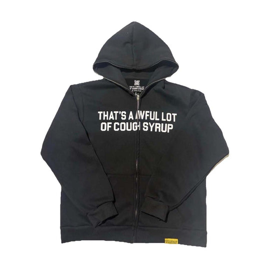 Awful Lot of Cough Syrup Spell Out Zip Up Hoodie Black