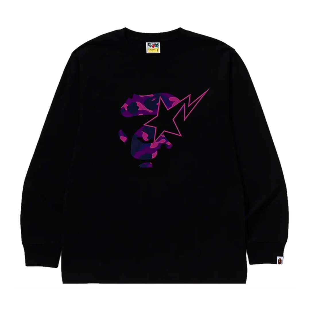 Bape A Bathing Ape Face Sta Long Sleeve Tee Black Purple Camo