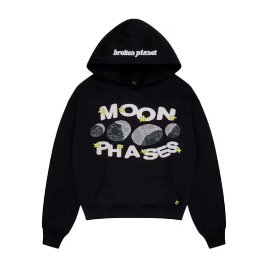 Broken Planet Moon Phases Hoodie Midnight Black