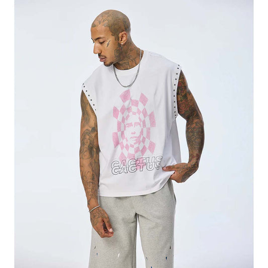Cactus Valley CV Checker Tank Top White Pink