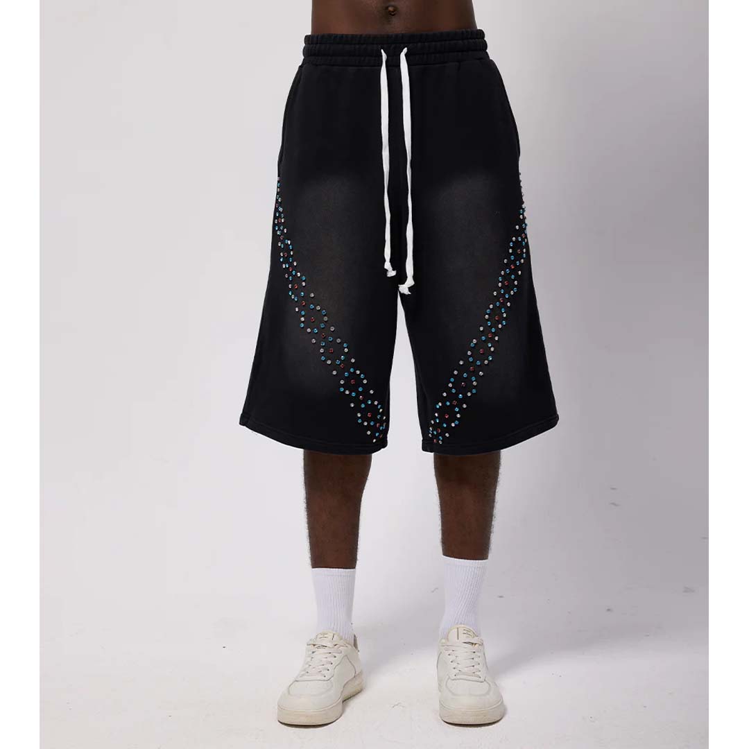 Cactus Valley CVX3 Faded Black Rhinestone Sweat Shorts