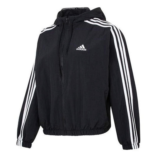 (WMNS) adidas Essentials 3-Stripes Woven Windbreaker Asia Sizing 'Black White' HT3399