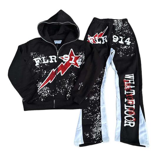 Floor 914 All Star Sweatsuit Hoodie & Sweatpants Black Red