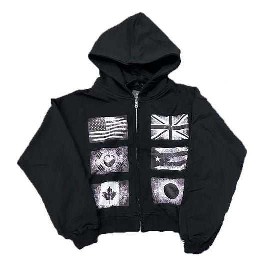 Floor 914 Flag Zip Up Hoodie Black