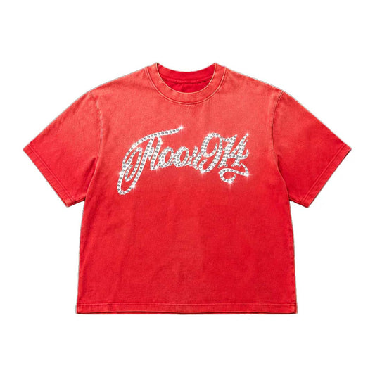 Floor 914 Logo Rhinestone Script Inferno Tee
