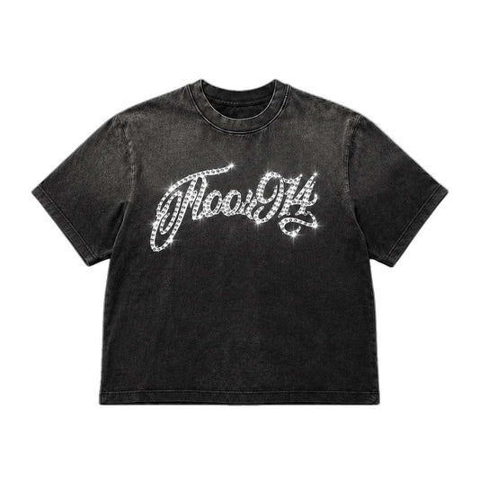 Floor 914 Logo Rhinestone Script Midnight Tee