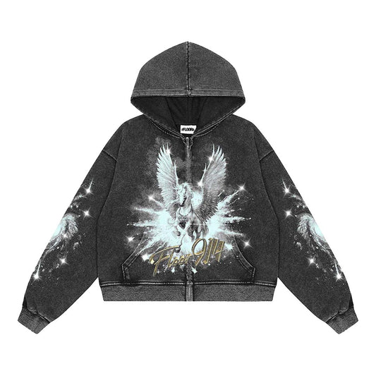 Floor 914 Pegasus Zip Hoodie Grey Wash