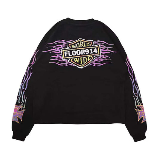 Floor 914 Sky Striker Long Sleeve Tee Black Wash Purple