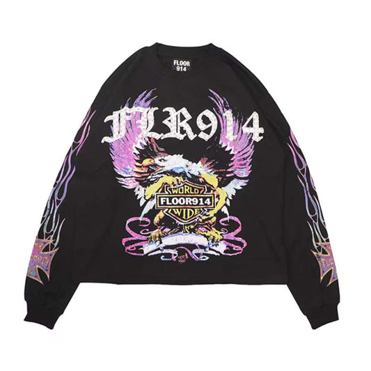 Floor 914 Sky Striker Long Sleeve Tee Black Wash Purple