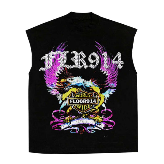 Floor 914 Skystriker Sleeveless Black Purple Tee